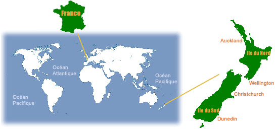 Planisphère France Nouvelle-Zélande